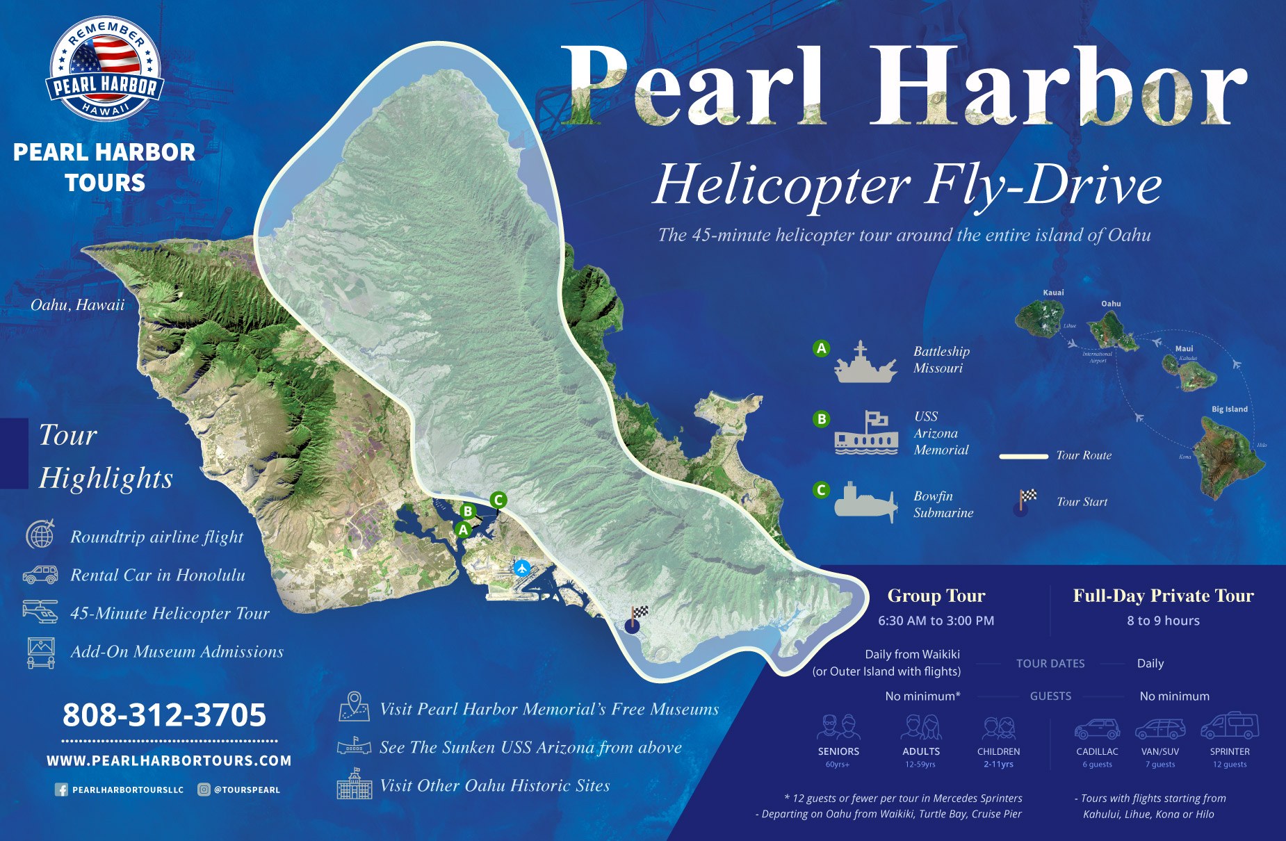 pearl harbor helicopter fly drive map