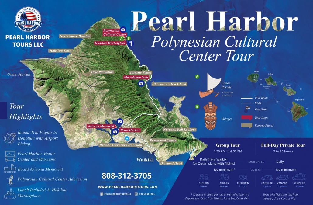 Oahu Pearl Harbor Polynesian Cultural Center Map Tour