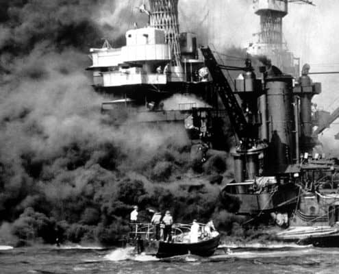 USS West Virginia On Fire