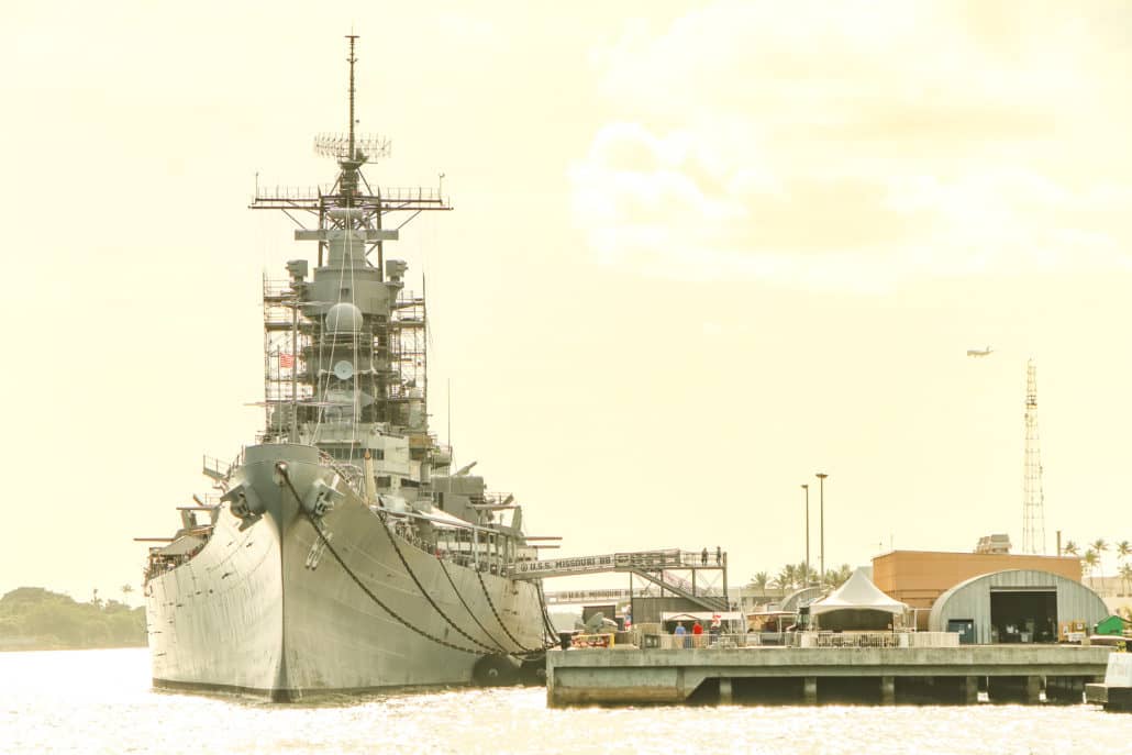 USS Missouri Battleship at Pier