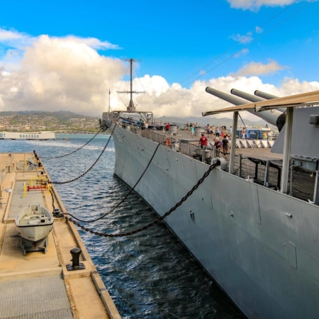 USS Missouri Guns Pointed over Arizona Memorial