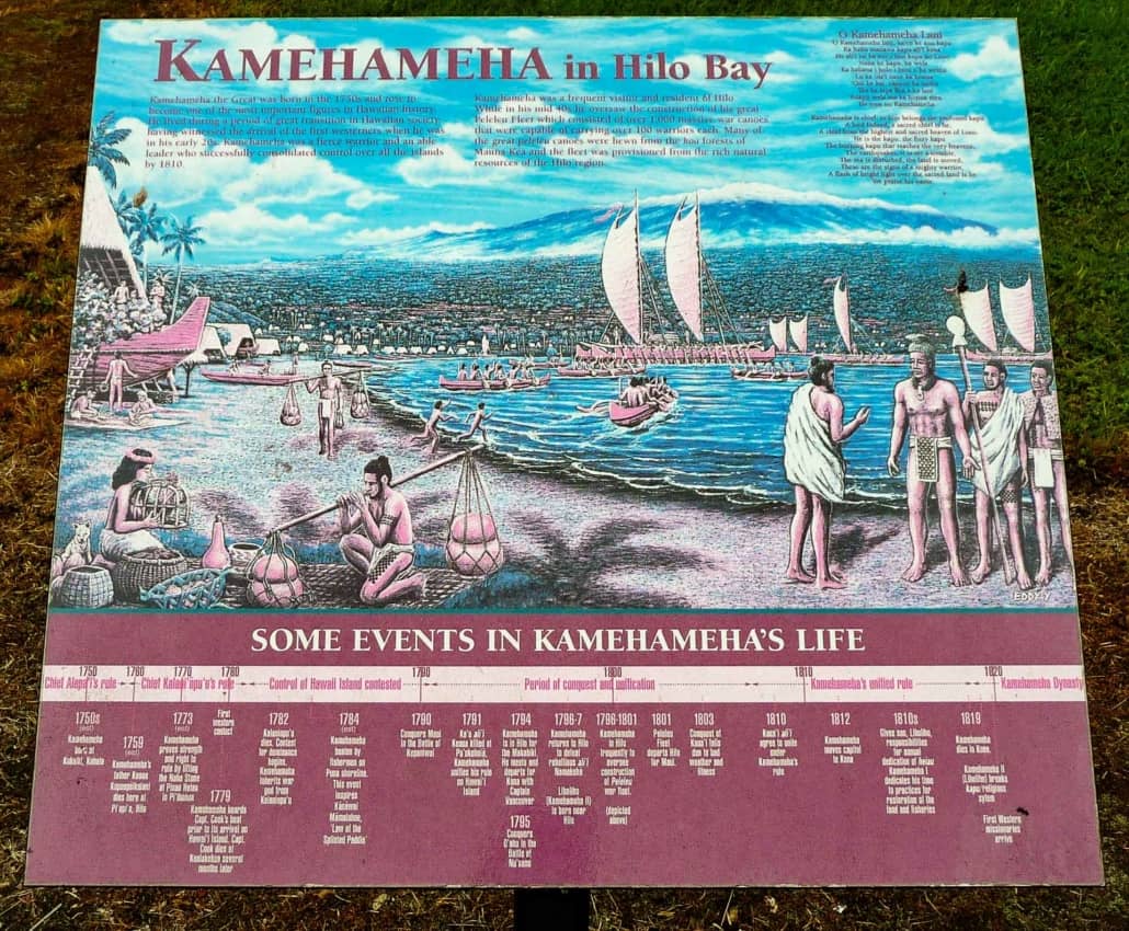 Kamehameha in Hilo Bay Timeline Sign