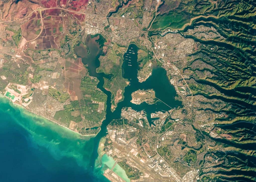 Pearl Harbor, Hawaii from space Nasa image