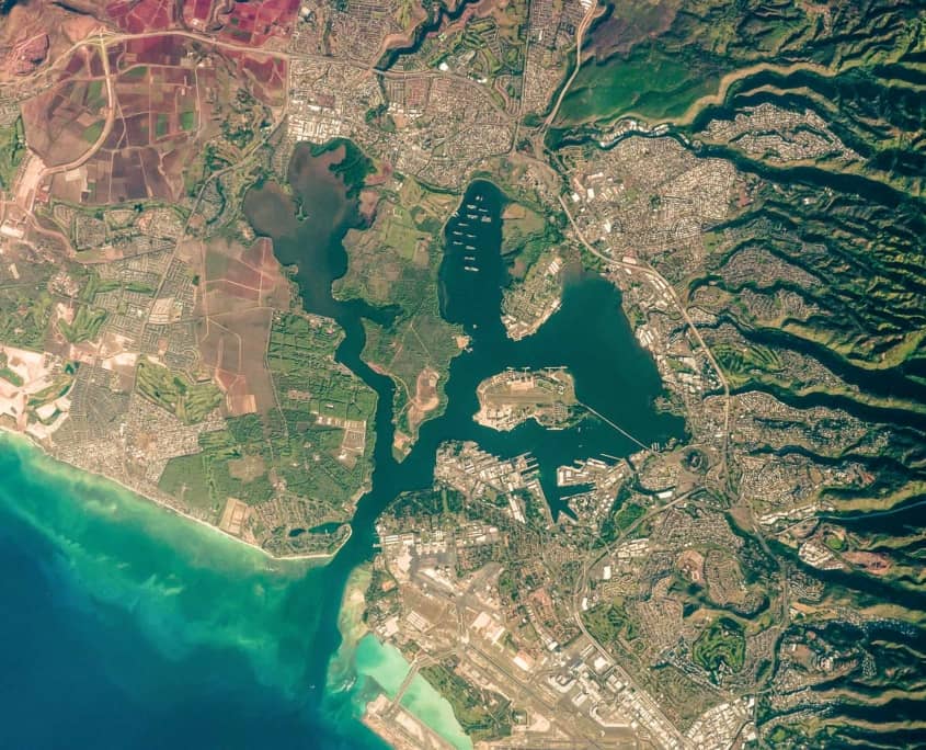 Pearl Harbor, Hawaii from space Nasa image