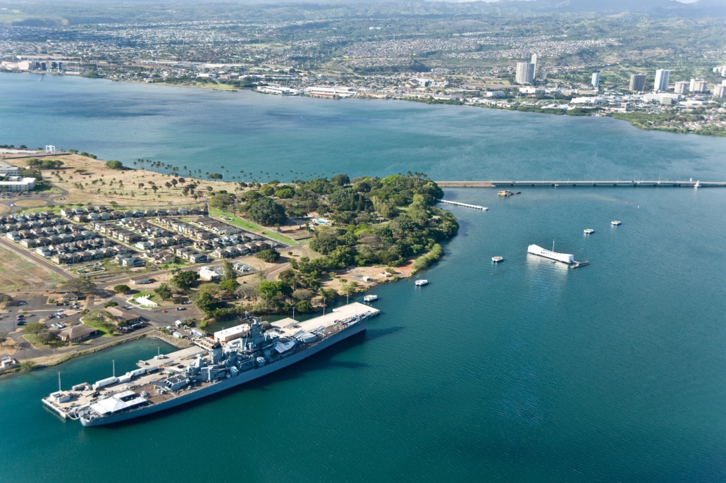 USS Missouri Arizona & Pearl Harbor From Above