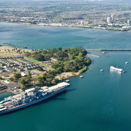 USS Missouri Arizona & Pearl Harbor From Above