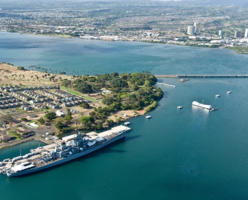 USS Missouri Arizona & Pearl Harbor From Above