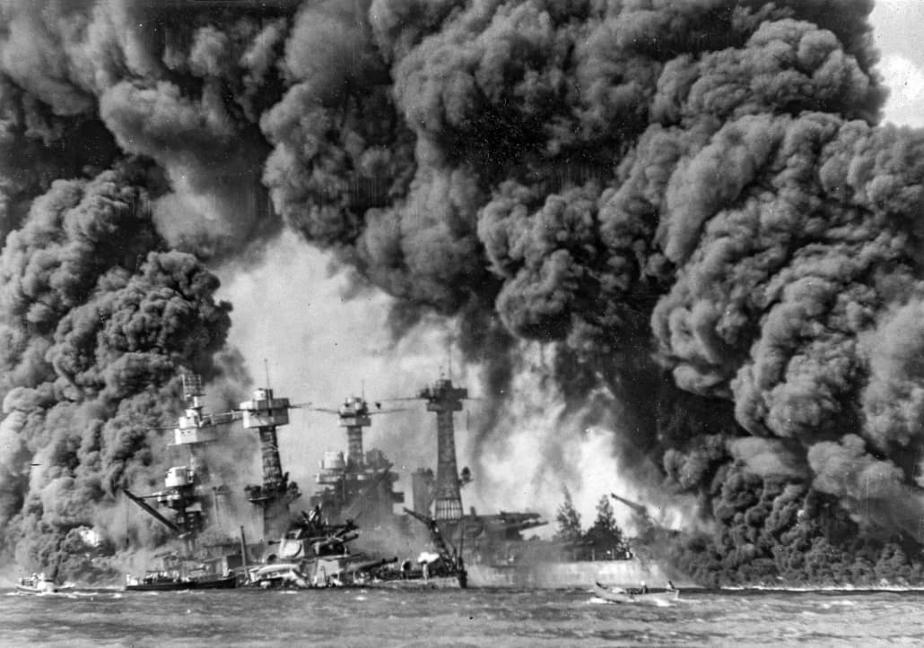 Burning ships at Pearl Harbor