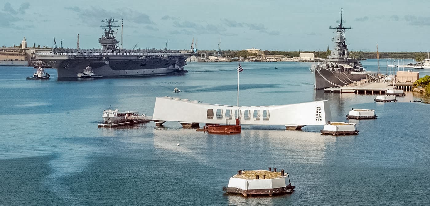 USS Abraham Lincoln CVN  manning rails for USS Arizona  by Kittie VandenBosch U