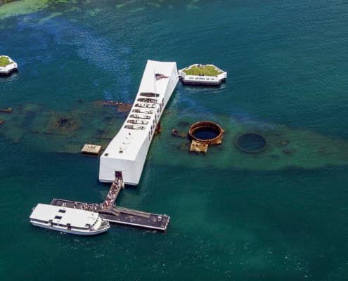 USS Arizona Memorial aerial view  by James Pastoric USN