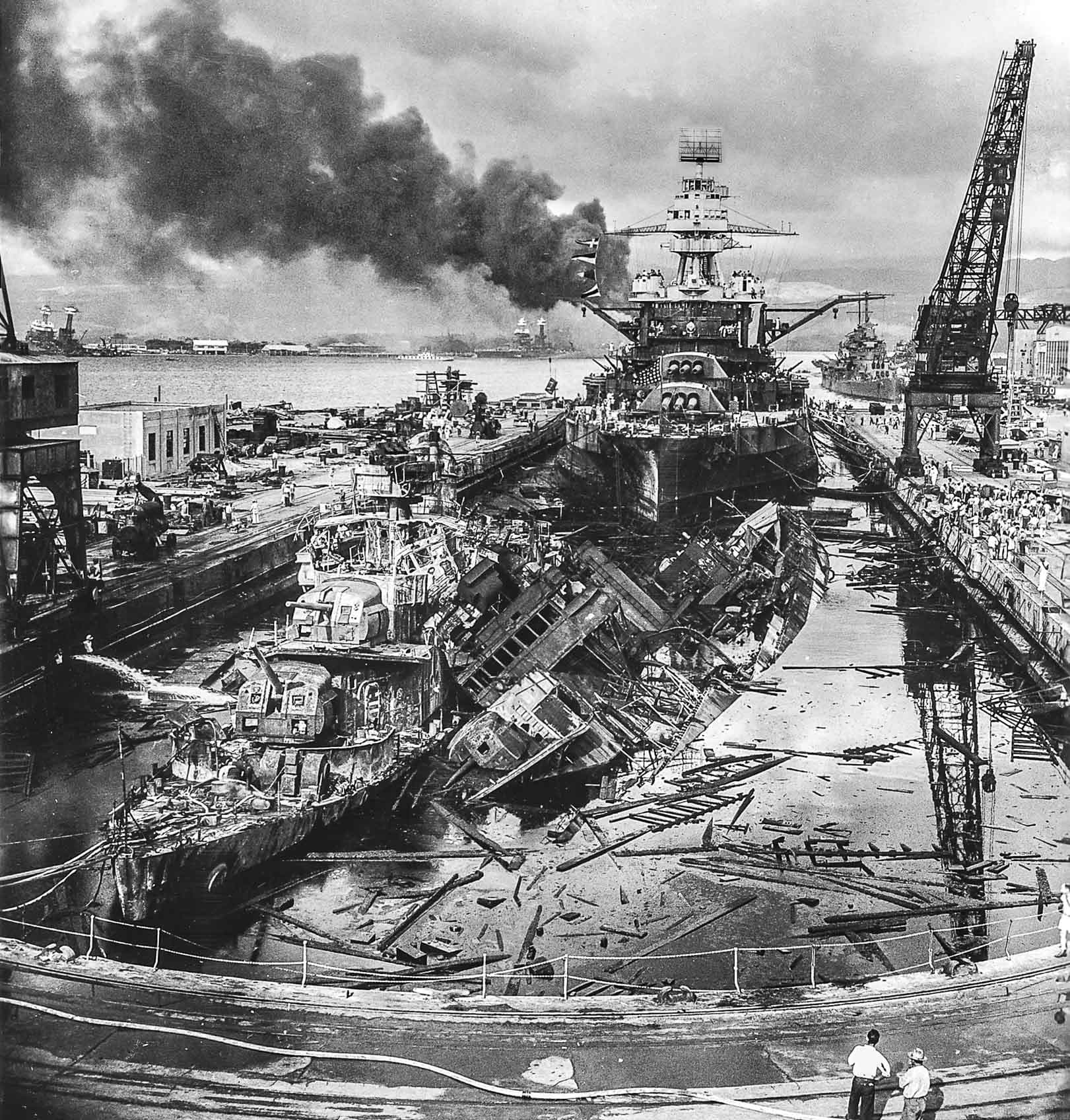 USS Downes DD  USS Cassin DD  and USS Pennsylvania BB  in Dry Dock No
