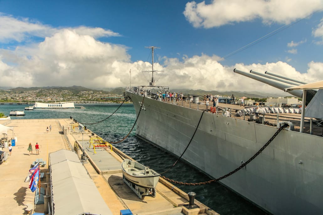 USS Missouri Ship and Dock Arizona Memorial in background