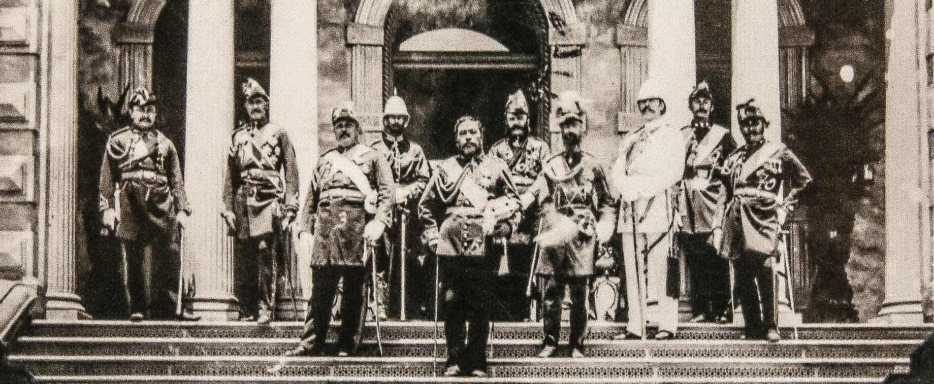 Kalakaua and Military Generals at Iolani Palace