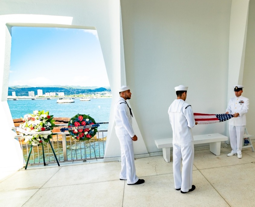 Pearl Harbor Day Arizona Memorial Navy Personnel Folding Flag