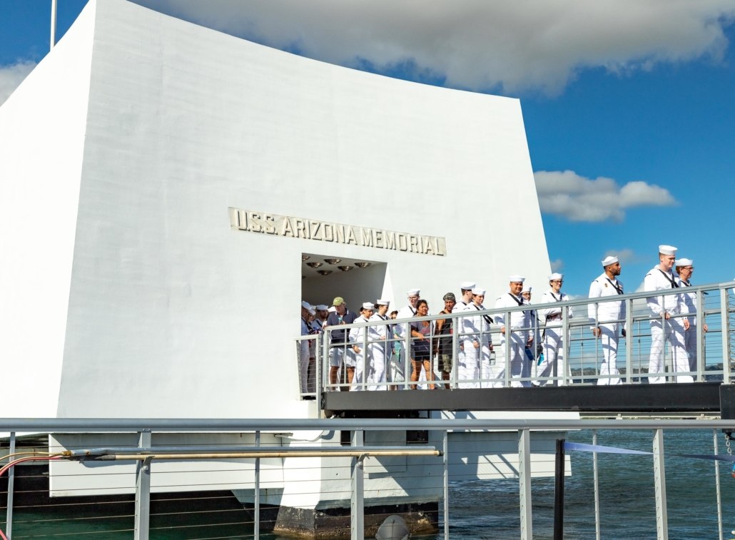 Pearl Harbor Day Arizona Memorial Navy Sailors on Dock