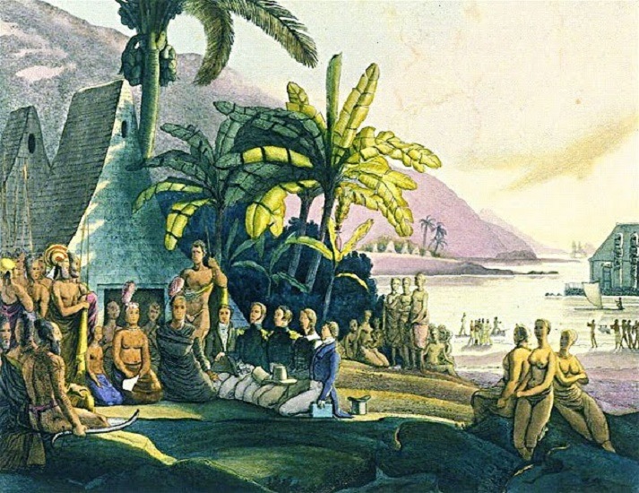 This etching shows the Hawaiian Society in 1816