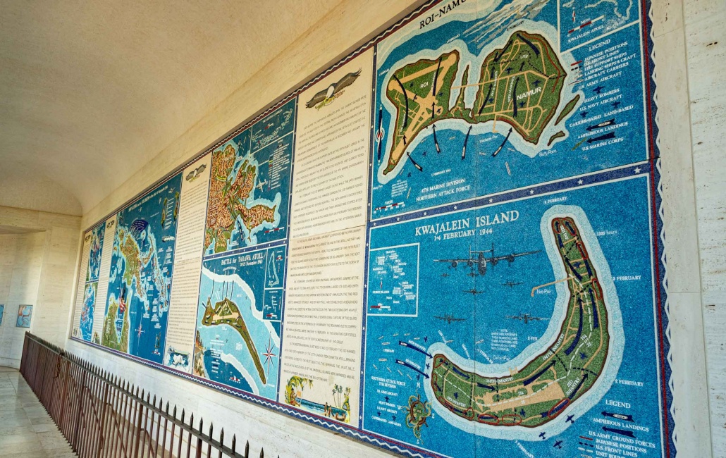Punchbowl National Memorial of the Pacific Honolulu Oahu Mosaics of WWII battles line the hallways within Honolulu Memorial at Punchbowl