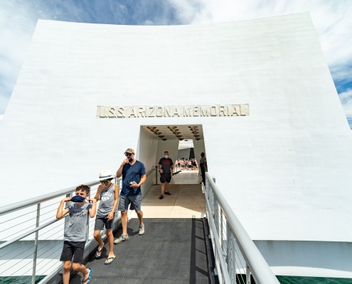 Arizona Memorial Entrance Visitors and Masks Pearl Harbor Oahu