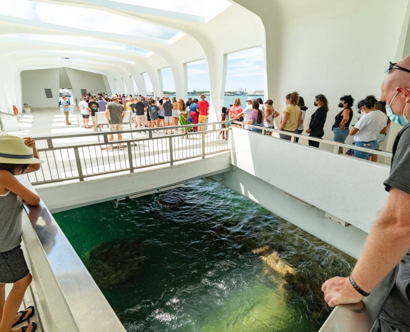 Arizona Memorial Interior Visitors and Viewing Portal Pearl Harbor Oahu