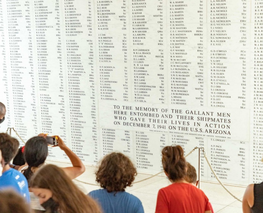 Arizona Memorial Marble Wall and Visitors Pearl Harbor Oahu