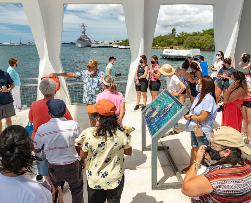 Arizona Memorial Volunteer Speaking Pearl Harbor Oahu