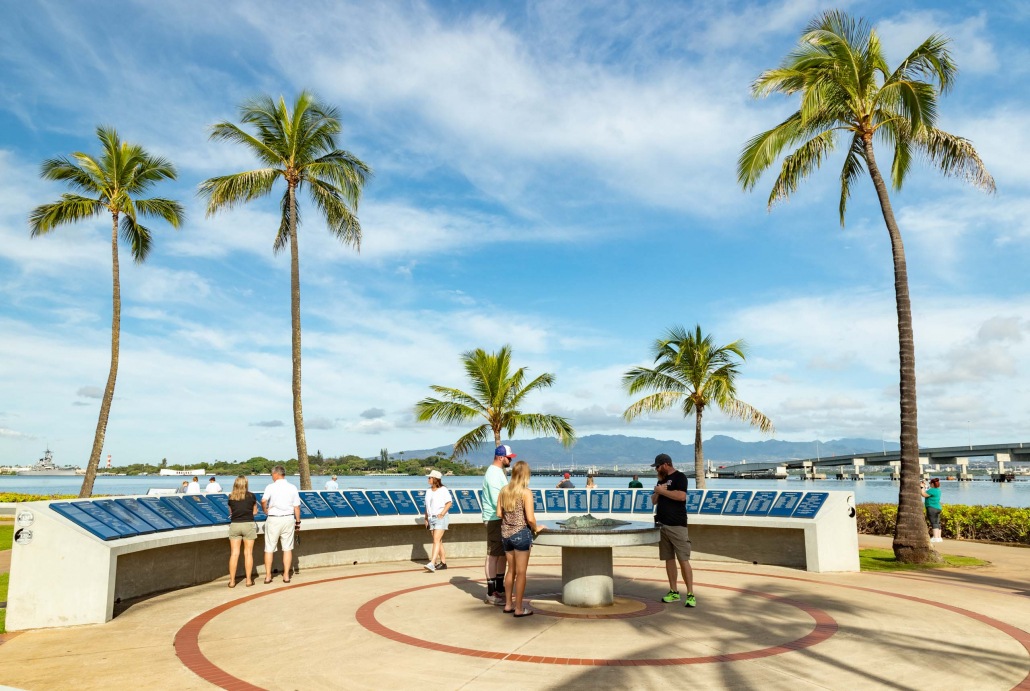 Pearl Harbor Visitor Center visitors and Outdoor Exhibits Oahu