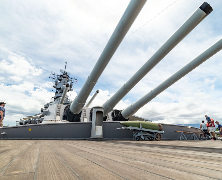 USS Missouri Battleship Forward Guns and visitors Pearl Harbor Oahu