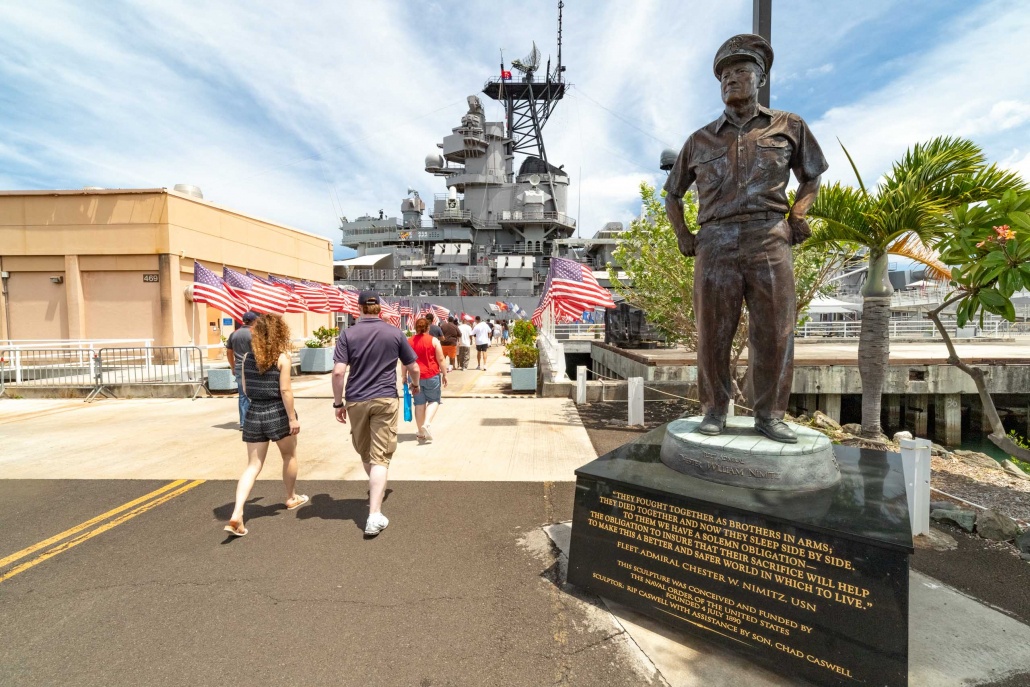 USS Missouri Visitors Entrance and Statue Pearl Harbor Oahu