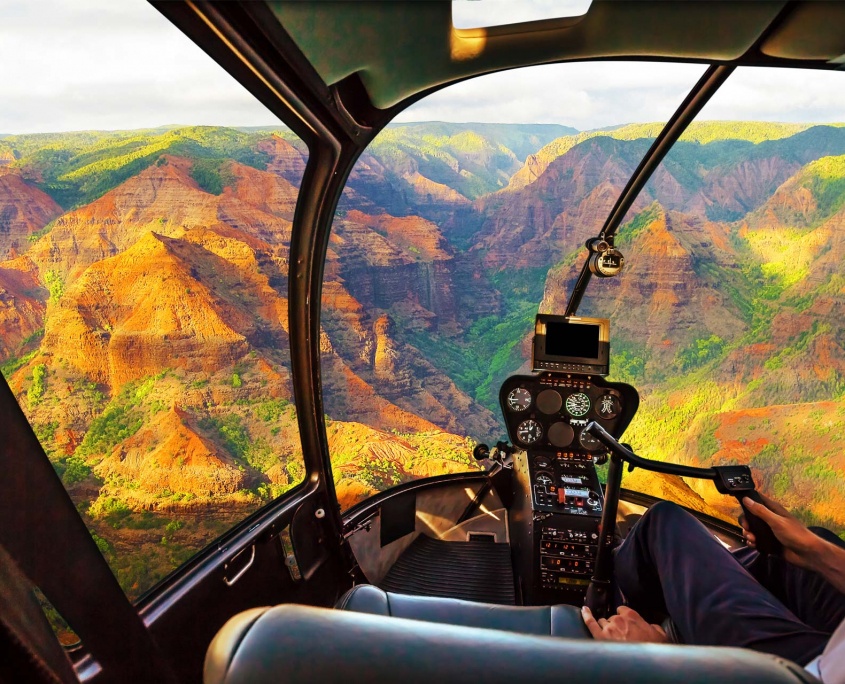 helicopter ride in colorful waimea canyon state park kauai hawaii