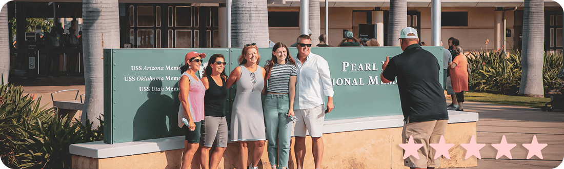 visitors and pearl harbor tour guide pic