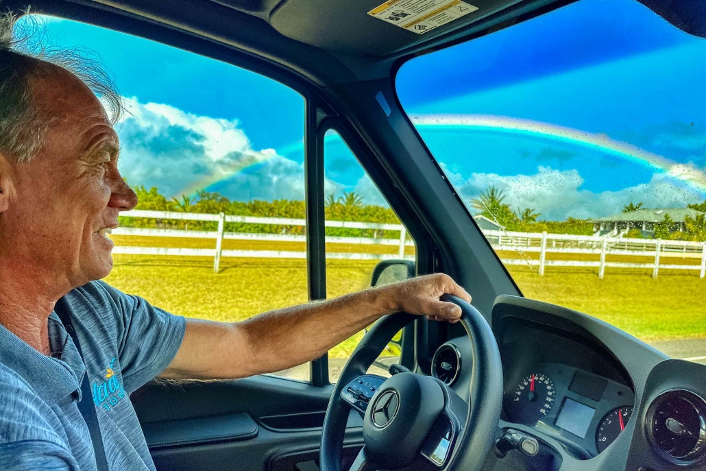 guide and vehicles driver on road