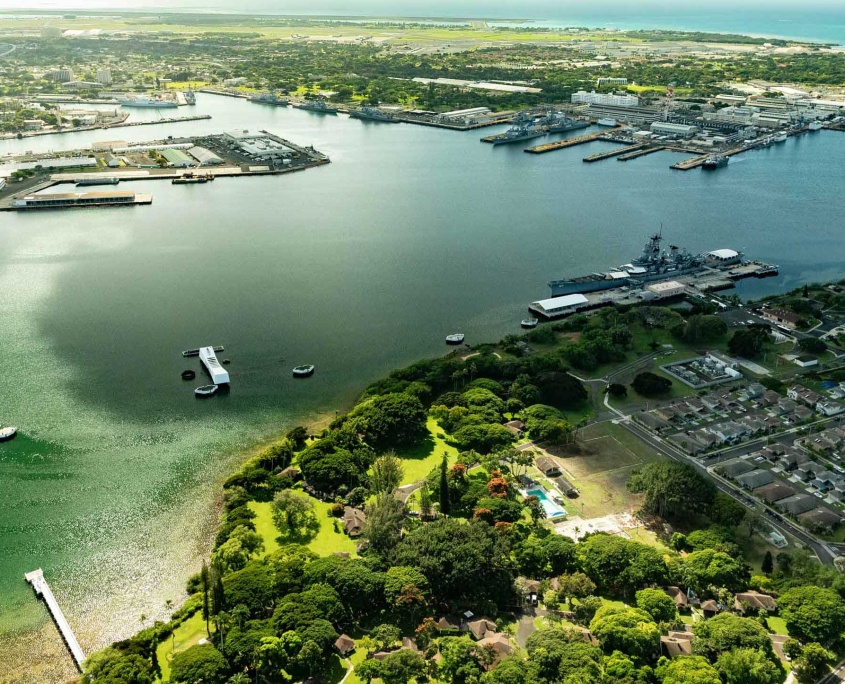 pearl harbor aerial arizona and uss missouri oahu