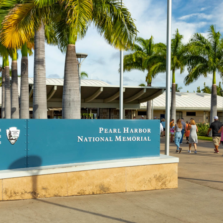 slide pearl harbor visitor center entrance sign oahu product image