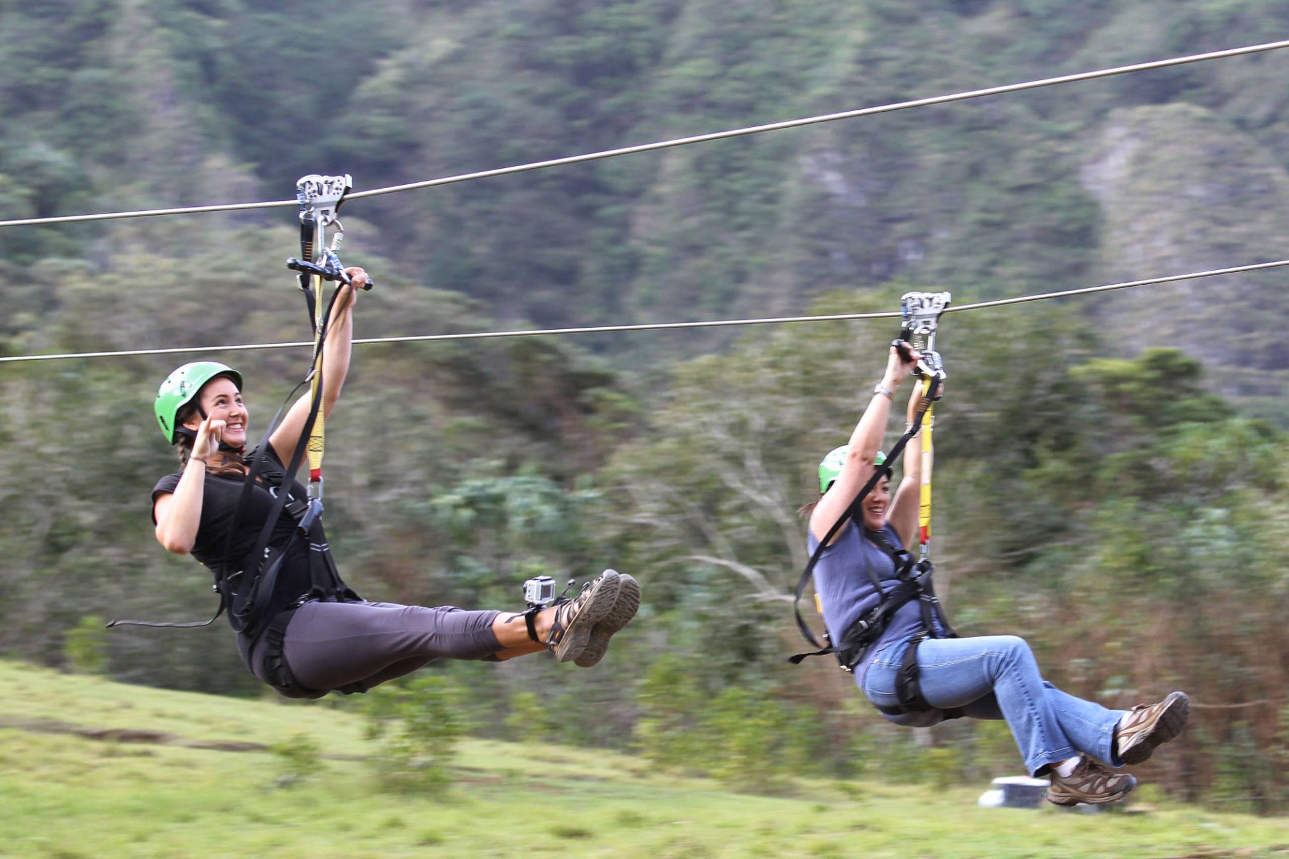 kualoaranch jayman built hawaii incentive group zipline girls zipping