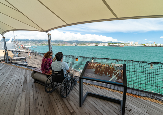 oahu experience for achievers attendees slide missouri battleship surrender deck wheelchair visitor